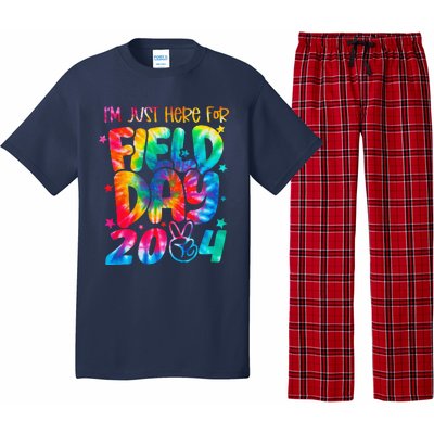 Tie Dye Just Here For Field Day 2024 Peace Sign Teacher Pajama Set