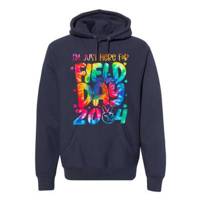 Tie Dye Just Here For Field Day 2024 Peace Sign Teacher Premium Hoodie