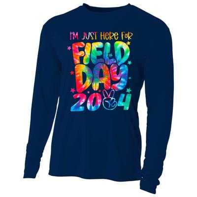 Tie Dye Just Here For Field Day 2024 Peace Sign Teacher Cooling Performance Long Sleeve Crew