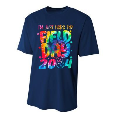 Tie Dye Just Here For Field Day 2024 Peace Sign Teacher Performance Sprint T-Shirt