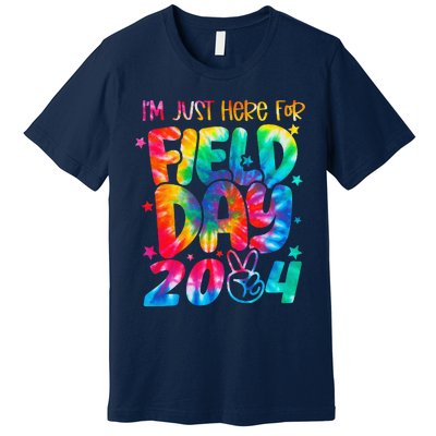 Tie Dye Just Here For Field Day 2024 Peace Sign Teacher Premium T-Shirt