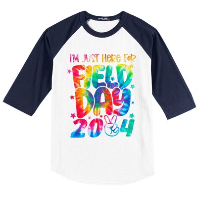 Tie Dye Just Here For Field Day 2024 Peace Sign Teacher Baseball Sleeve Shirt