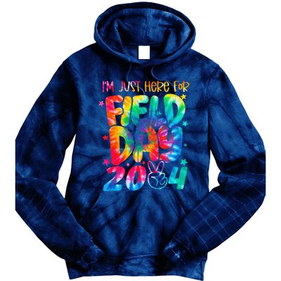 Tie Dye Just Here For Field Day 2024 Peace Sign Teacher Tie Dye Hoodie