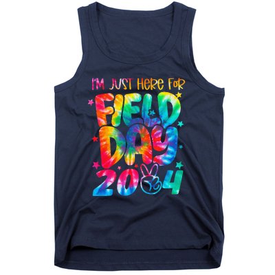 Tie Dye Just Here For Field Day 2024 Peace Sign Teacher Tank Top