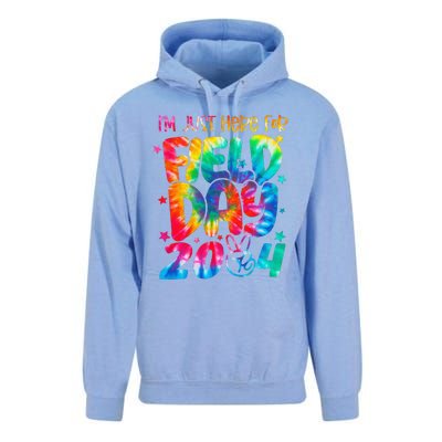 Tie Dye Just Here For Field Day 2024 Peace Sign Teacher Unisex Surf Hoodie