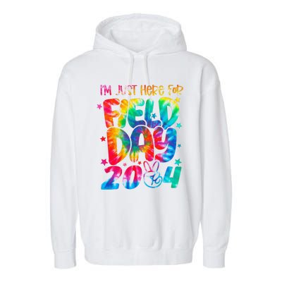 Tie Dye Just Here For Field Day 2024 Peace Sign Teacher Garment-Dyed Fleece Hoodie