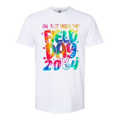 Tie Dye Just Here For Field Day 2024 Peace Sign Teacher Softstyle® CVC T-Shirt