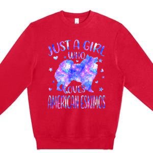 Tie Dye Just A Who Loves American Eskimos Dog Lover Premium Crewneck Sweatshirt