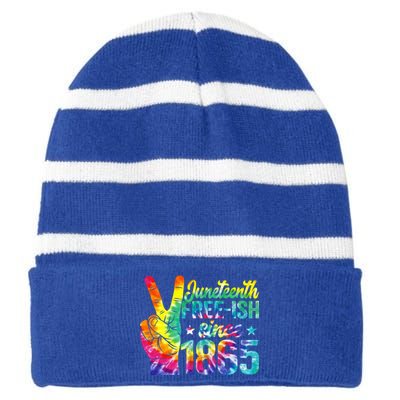 Tie Dye Juneteenth Black History Freegreat Giftish Since 1865 African Cool Gift Striped Beanie with Solid Band