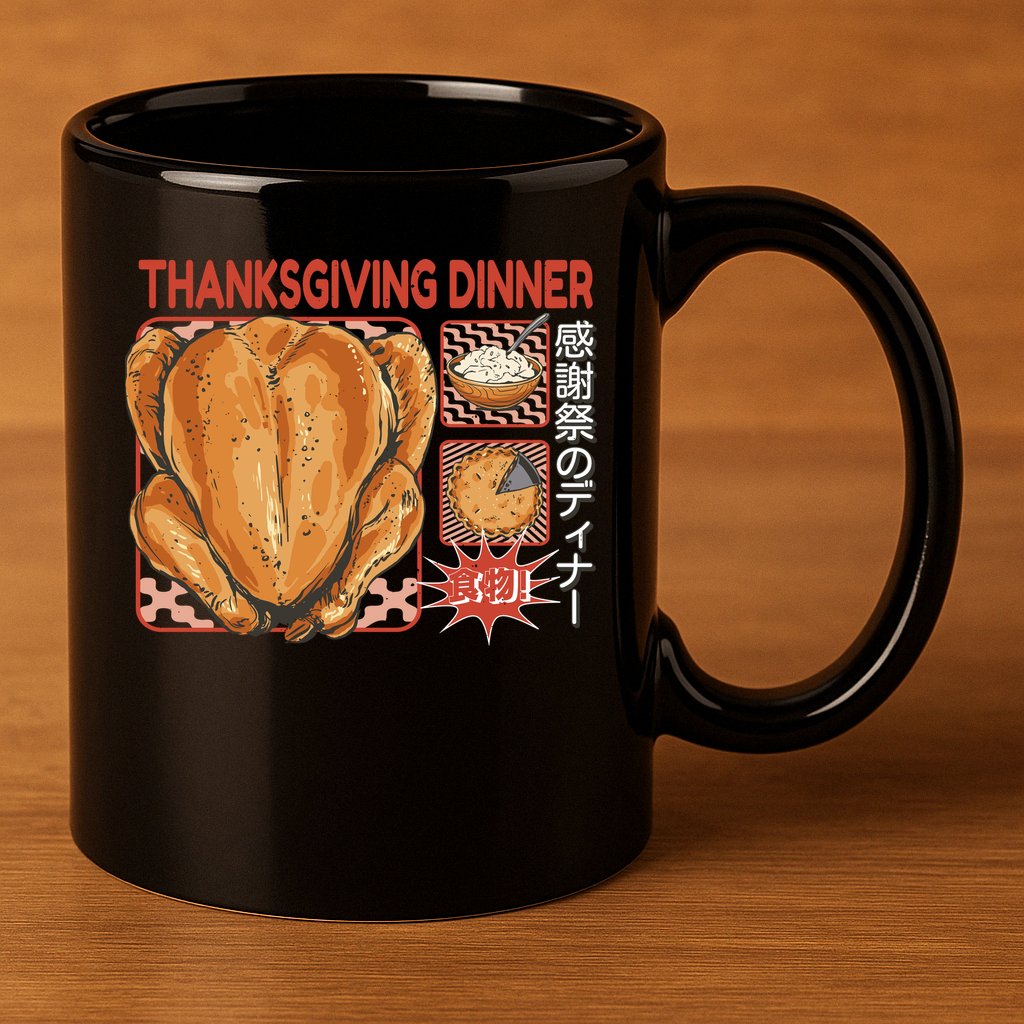 Thanksgiving Dinner Japanese 11oz C Handle Ceramic Mug