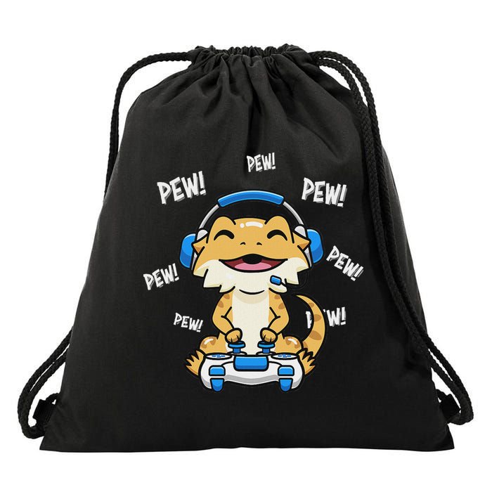 Tiny Dinosaur Kawaii Gamer Bearded Dragon Lover Drawstring Bag