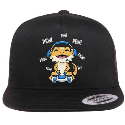 Tiny Dinosaur Kawaii Gamer Bearded Dragon Lover Flat Bill Trucker Hat