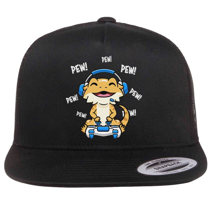 Tiny Dinosaur Kawaii Gamer Bearded Dragon Lover Flat Bill Trucker Hat