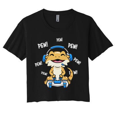 Tiny Dinosaur Kawaii Gamer Bearded Dragon Lover Women's Crop Top Tee