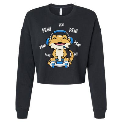 Tiny Dinosaur Kawaii Gamer Bearded Dragon Lover Cropped Pullover Crew