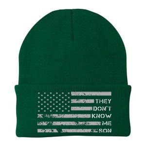 They DonT Know Me Son Military Motivational Knit Cap Winter Beanie