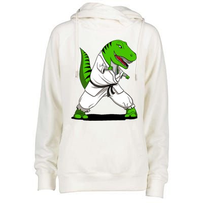 T-Rex Dinosaur Karate Ninja Martial Arts Funny Boy Womens Funnel Neck Pullover Hood