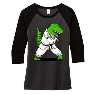 T-Rex Dinosaur Karate Ninja Martial Arts Funny Boy Women's Tri-Blend 3/4-Sleeve Raglan Shirt