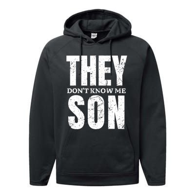 They Dont Know Me Son Bodybuilder Workout Gym Motivation Performance Fleece Hoodie