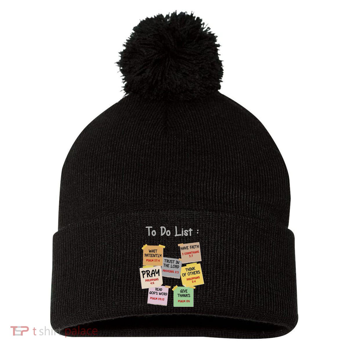 To Do List Christian Bible Verse Quote Pom Pom 12in Knit Beanie