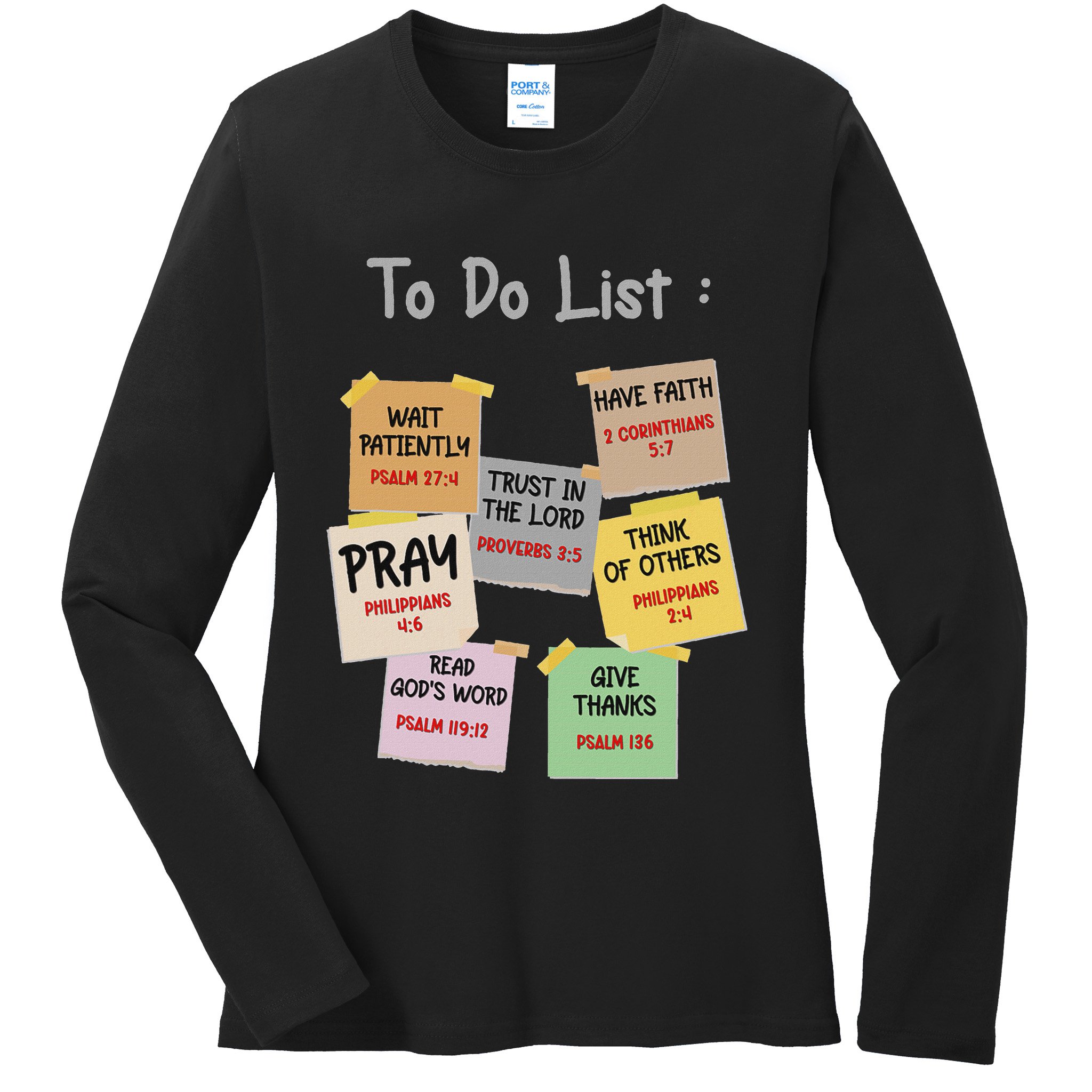 To Do List Christian Bible Verse Quote Ladies Long Sleeve Shirt