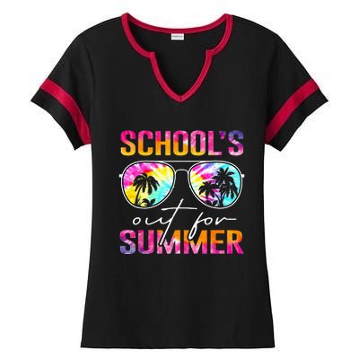 Tie Dye Last Day Of School Schools Out For Summer Teacher Ladies Halftime Notch Neck Tee