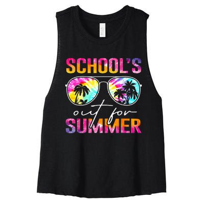 Tie Dye Last Day Of School Schools Out For Summer Teacher Women's Racerback Cropped Tank