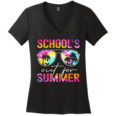 Tie Dye Last Day Of School Schools Out For Summer Teacher Women's V-Neck T-Shirt