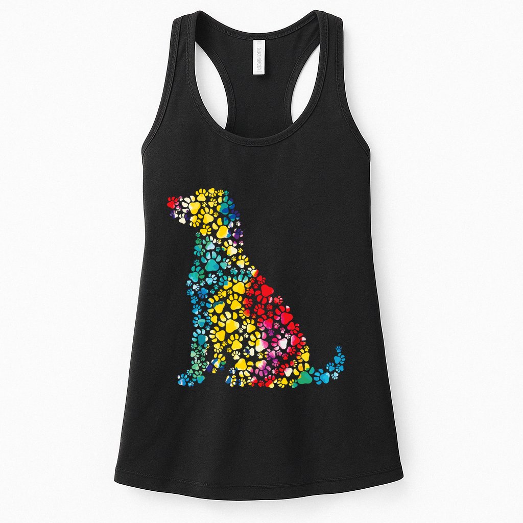Tie Dye Love Dog Paw Pets Print Animal Lover Rainbow Womens Tank Top