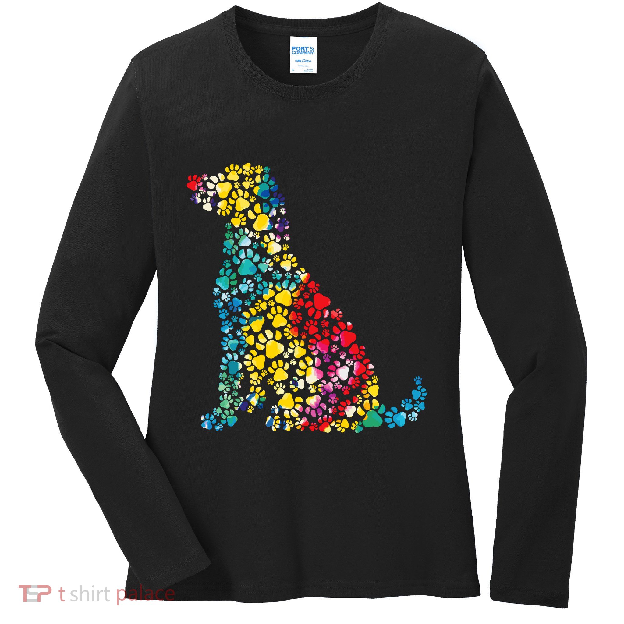 Tie Dye Love Dog Paw Pets Print Animal Lover Rainbow Ladies Long Sleeve Shirt