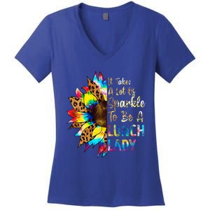 Tie Dye Lunch Lady Teacher Sunflower Leopard Back To School Women's V-Neck T-Shirt