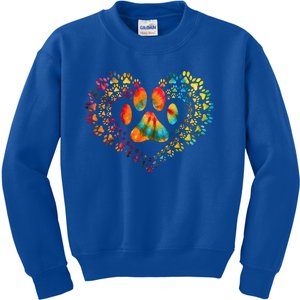 Tie Dye Love Dog Paw Print Heart Animal Lover Kids Sweatshirt