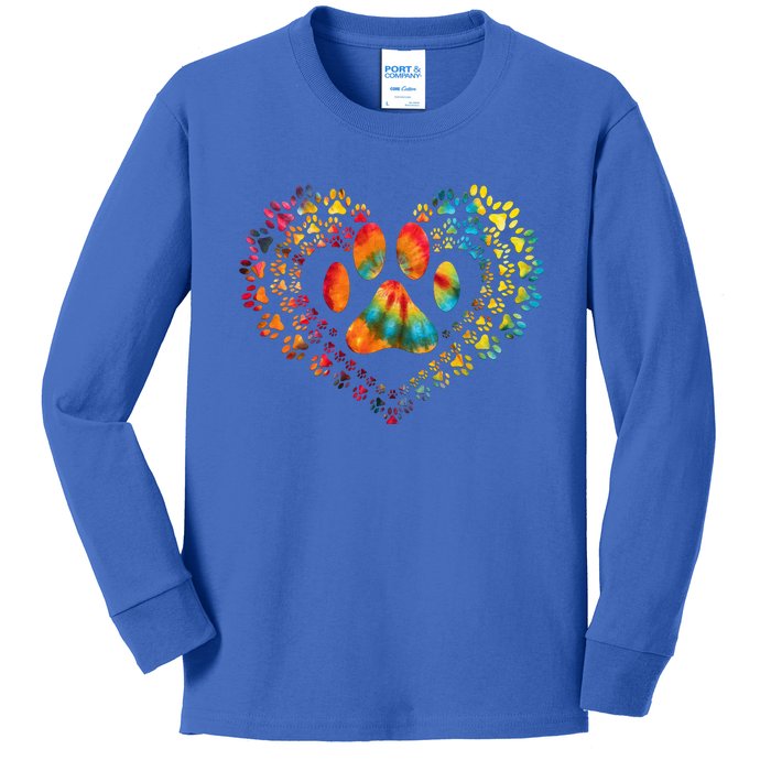 Tie Dye Love Dog Paw Print Heart Animal Lover Kids Long Sleeve Shirt