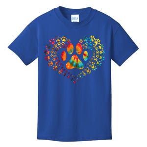 Tie Dye Love Dog Paw Print Heart Animal Lover Kids T-Shirt