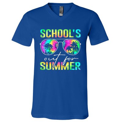 Tie Dye Last Day Of School Schools Out For Summer Teacher V-Neck T-Shirt