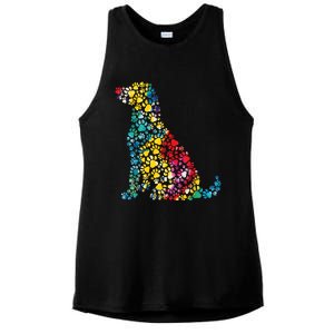 Tie Dye Love Dog Paw Pets Print Animal Lover Rainbow Ladies PosiCharge Tri-Blend Wicking Tank