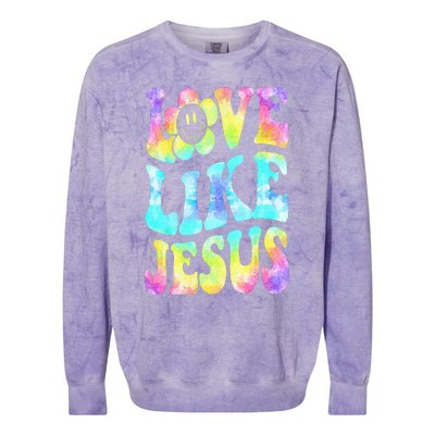 Tie Dye Love Like Jesus Retro Groovy Christian Religious God Colorblast Crewneck Sweatshirt