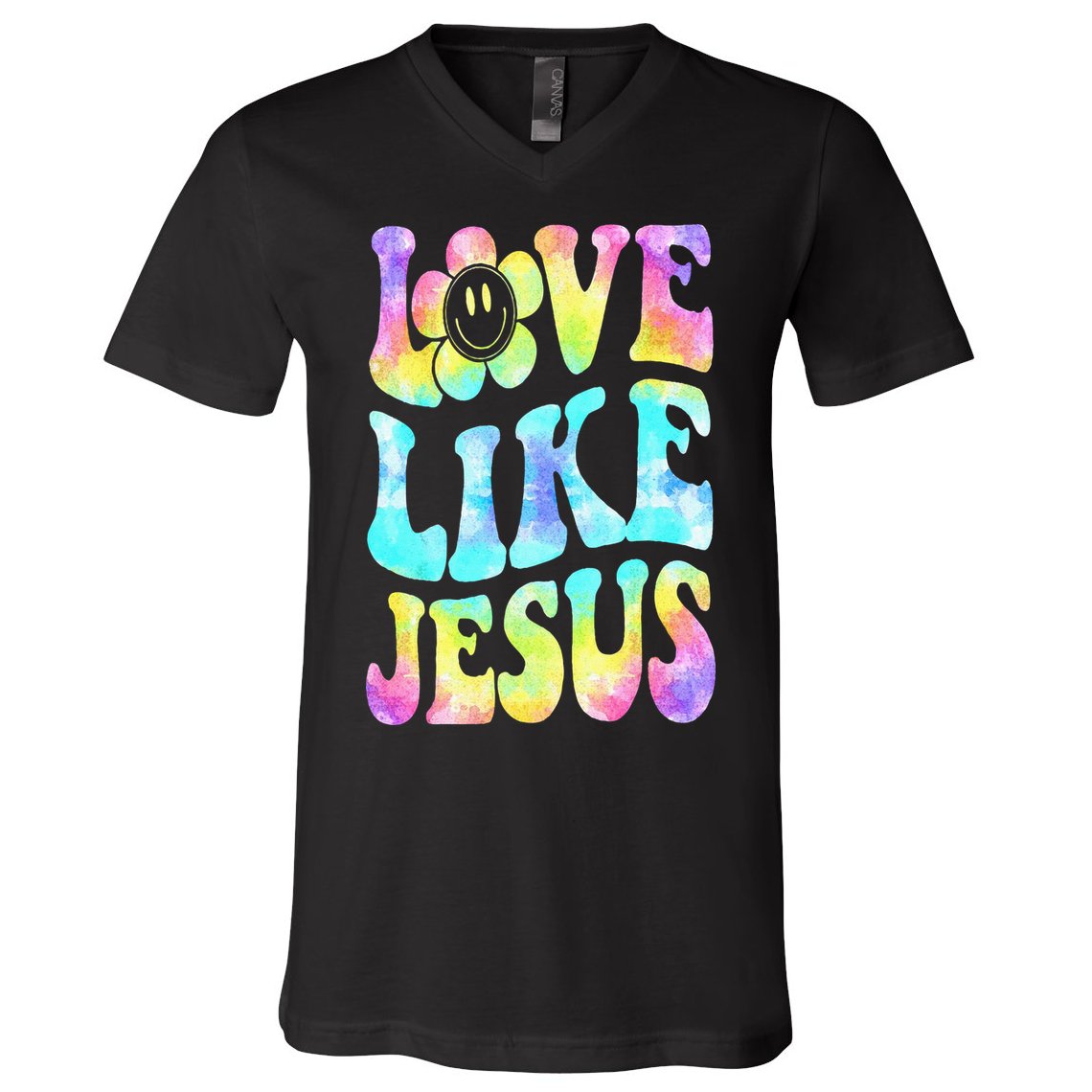 Tie Dye Love Like Jesus Retro Groovy Christian Religious God V-Neck T-Shirt