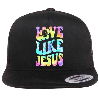 Tie Dye Love Like Jesus Retro Groovy Christian Religious God Flatbill Hat