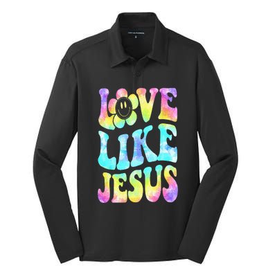 Tie Dye Love Like Jesus Retro Groovy Christian Religious God Silk Touch Performance Long Sleeve Polo