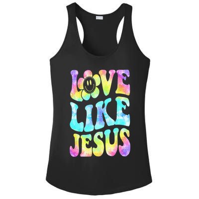 Tie Dye Love Like Jesus Retro Groovy Christian Religious God Ladies PosiCharge Competitor Racerback Tank