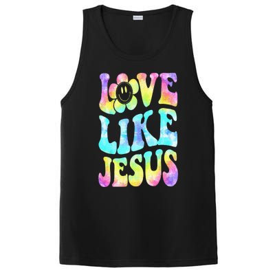 Tie Dye Love Like Jesus Retro Groovy Christian Religious God PosiCharge Competitor Tank