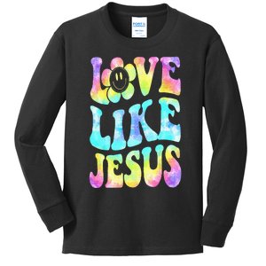 Tie Dye Love Like Jesus Retro Groovy Christian Religious God Kids Long Sleeve Shirt