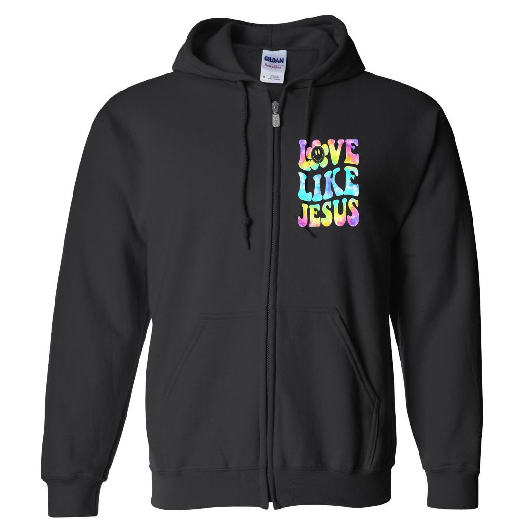 Tie Dye Love Like Jesus Retro Groovy Christian Religious God Full Zip Hoodie