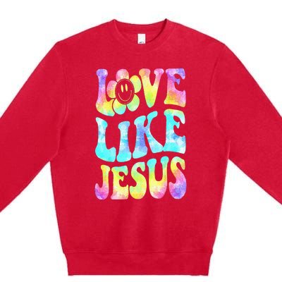 Tie Dye Love Like Jesus Retro Groovy Christian Religious God Premium Crewneck Sweatshirt