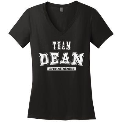 Team Dean Lifetime Member Family Last Name Women's V-Neck T-Shirt