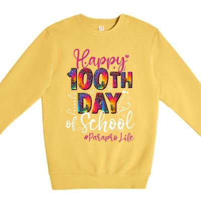 Tie Dye Leopard Happy 100th Day Of School Paraprofessional Cool Gift Premium Crewneck Sweatshirt