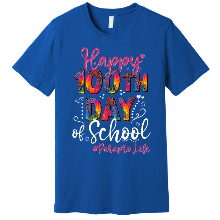 Tie Dye Leopard Happy 100th Day Of School Paraprofessional Cool Gift Premium T-Shirt