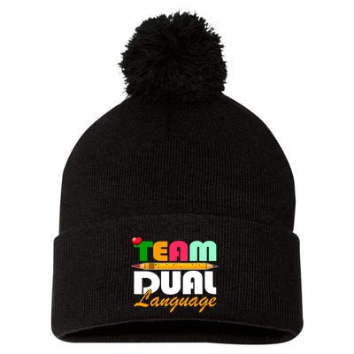 Team Dual Language Teachers Back To School Squad Pom Pom 12in Knit Beanie