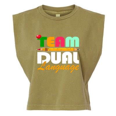 Team Dual Language Teachers Back To School Squad Garment-Dyed Women's Muscle Tee